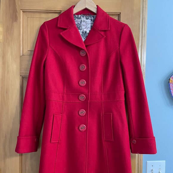 Tulle Red Wool Coat - Picture 1 of 3